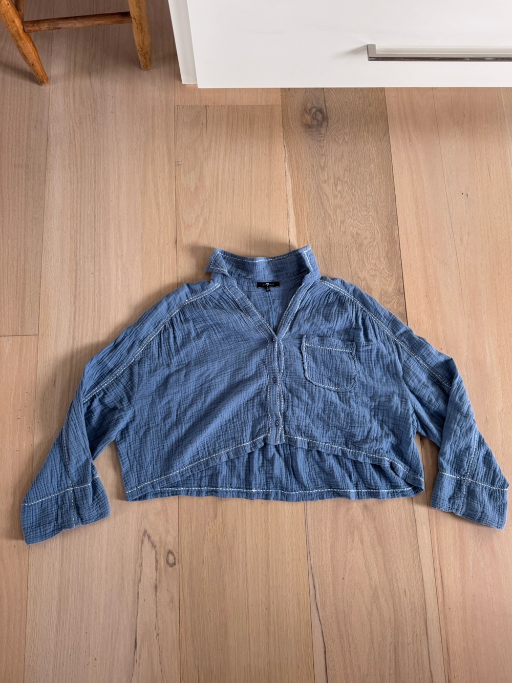 7 For All Mankind Cropped Blue Sweater Size Large